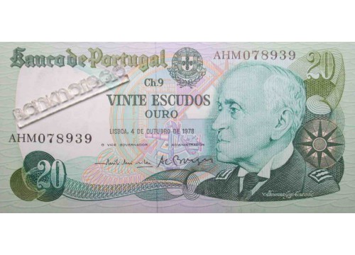 Банкнота Португалия 20 (двадцать) эскудо 1978 год. Pick 176a5. UNC