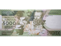 Банкнота Португалия 5000 (пять тысяч) эскудо 1989 год. Pick 184c2. UNC