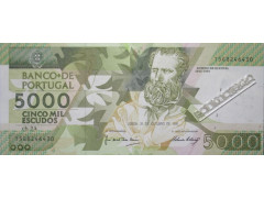 Банкнота Португалия 5000 (пять тысяч) эскудо 1991 год. Pick 184d1. AUNC