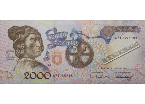 Банкнота Португалия 2000 (две тысячи) эскудо 1992 год. Pick 186c1. UNC