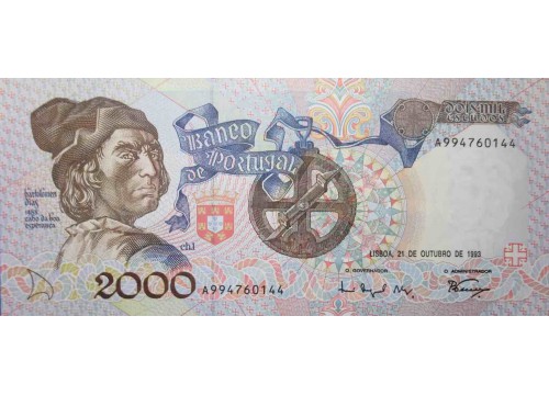 Банкнота Португалия 2000 (две тысячи) эскудо 1993 год. Pick 186d4. UNC