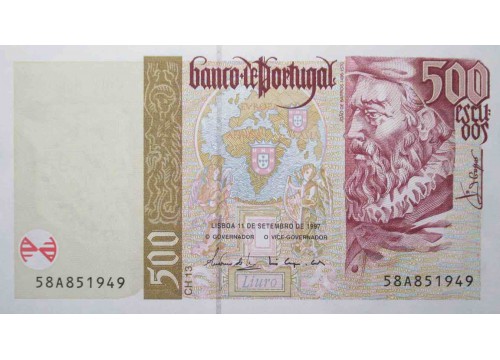Банкнота Португалия 500 (пятьсот) эскудо 1997 год. Pick 187b2. UNC