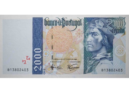 Банкнота Португалия 2000 (две тысячи) эскудо 1997 год. Pick 189c4. UNC
