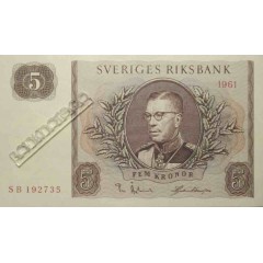 Банкнота Швеция 5 (пять) крон 1961 год. Pick 42f. UNC