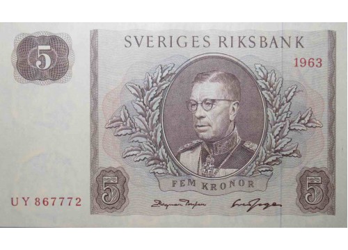 Банкнота Швеция 5 (пять) крон 1963 год. Pick 50b. UNC