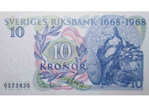 Банкнота Швеция 10 (десять) крон 1968 год. Pick 56a. UNC