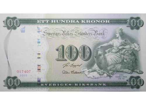 Банкнота Швеция 100 (сто) крон 2005 год. Pick 68. UNC