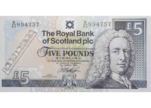 Банкнота Шотландия 5 (пять) фунтов 1999 год. Pick 352c. UNC