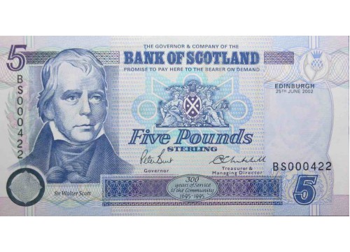 Банкнота Шотландия 5 (пять) фунтов 2002 год. Pick 119d. UNC