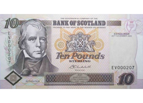 Банкнота Шотландия 10 (десять) фунтов 2003 год. Pick 120e. UNC