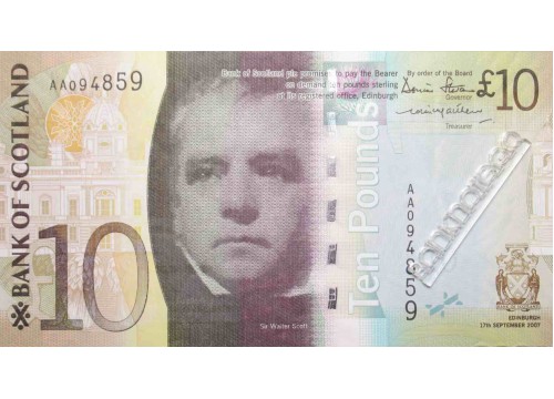 Банкнота Шотландия 10 (десять) фунтов 2007 год. Серия AA. Pick 125a. UNC