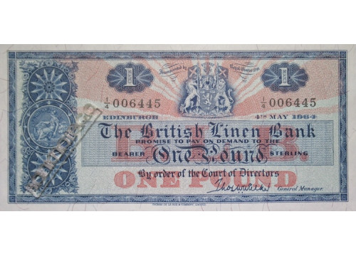 Банкнота Шотландия 1 (один) фунт 1964 год. Pick 166c2. UNC