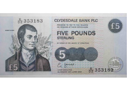 Банкнота Шотландия 5 (пять) фунтов 2002 год. Pick 218d. UNC