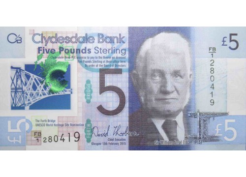 Банкнота Шотландия 5 (пять) фунтов 2015 год. Pick 229Na. UNC