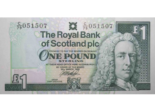 Банкнота Шотландия 1 (один) фунт 1999 год. Pick 351d. UNC