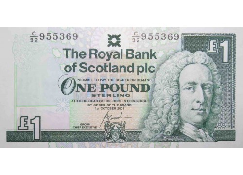 Банкнота Шотландия 1 (один) фунт 2001 год. Pick 351e. UNC