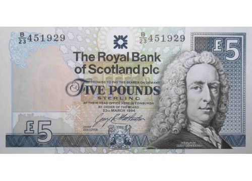 Банкнота Шотландия 5 (пять) фунтов 1994 год. Pick 352b. UNC