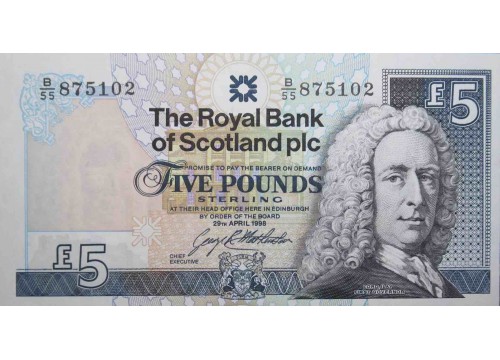 Банкнота Шотландия 5 (пять) фунтов 1998 год. Pick 352b. UNC
