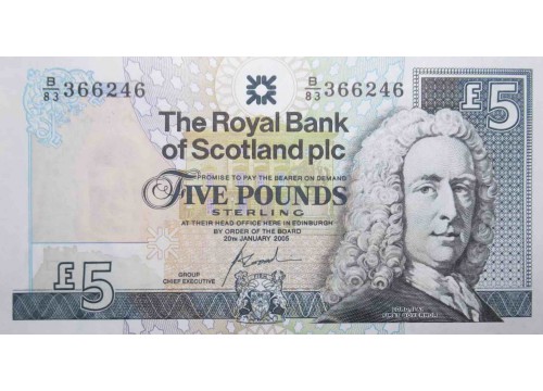 Банкнота Шотландия 5 (пять) фунтов 2005 год. Pick 352d. UNC