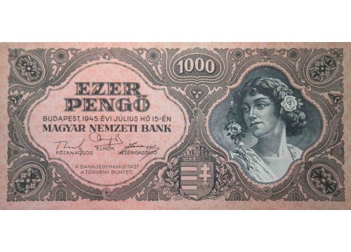 Банкнота Венгрия 1000 (тысяча) пенге 1945 год. Pick 118a. UNC