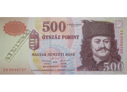 Банкнота Венгрия 500 (пятьсот) форинтов 1998 год. Pick 179. UNC