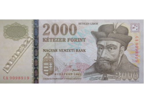 Банкнота Венгрия 2000 (две тысячи) форинтов 2002 год. Pick 190a. UNC