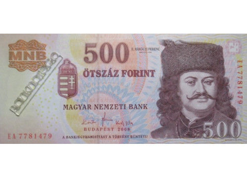 Банкнота Венгрия 500 (пятьсот) форинтов 2008 год. Pick 196b. UNC