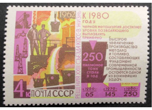 Марка 2771 Решения XXII съезда КПСС в жизнь! Металлургия. MNH ★★. 1962 год.
