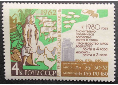 Марка 2779 Решения XXII съезда КПСС в жизнь! Животноводство. MNH ★★. 1962 год.