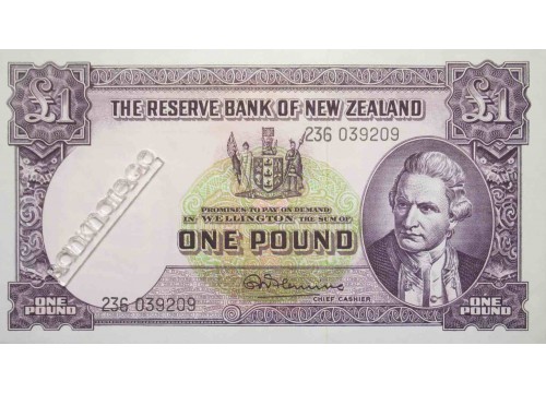 Банкнота Новая Зеландия 1 (один) доллар 1940-67 год. Pick 159d. UNC