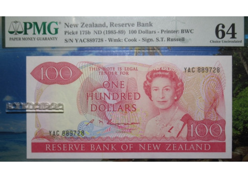 Банкнота Новая Зеландия 100 (сто) долларов 1985-89 год. Pick 175b. UNC