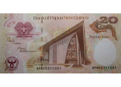 Банкнота Папуа Новая Гвинея 20 (двадцать) кина. 2008 год. Pick 36. UNC
