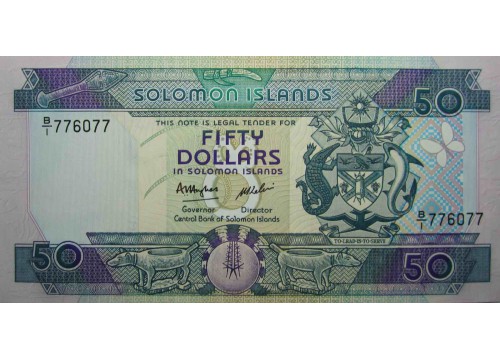 Банкнота Соломоновы о-ва 50 (пятьдесят) долларов 1986 год. Pick 17a. UNC