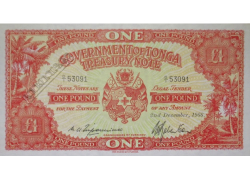 Банкнота Тонга 1 (один) фунт 1966 год. Pick 11e. UNC
