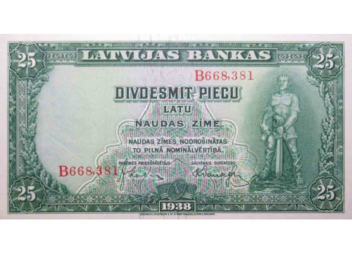 Банкнота Латвия 25 (двадцать пять) лат 1938 год. Pick 21. VF