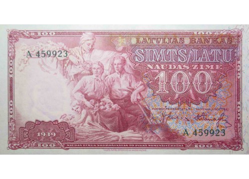 Банкнота Латвия 100 (сто) лат 1939 год. Pick 22. UNC