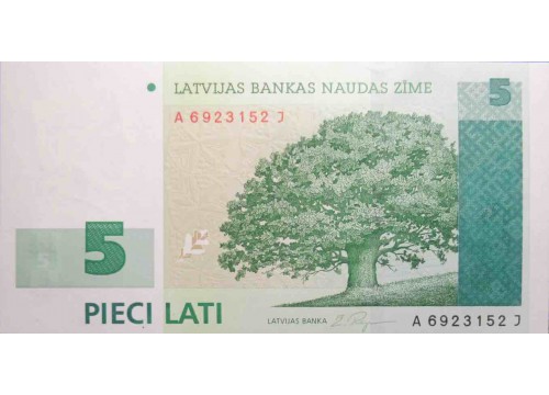 Банкнота Латвия 5 (пять) лат 2001 год. Pick 49b. UNC