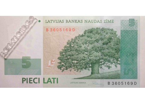 Банкнота Латвия 5 (пять) лат 2009 год. Pick 53c. UNC