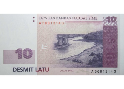 Банкнота Латвия 10 (десять) лат 2008 год. Pick 54. UNC