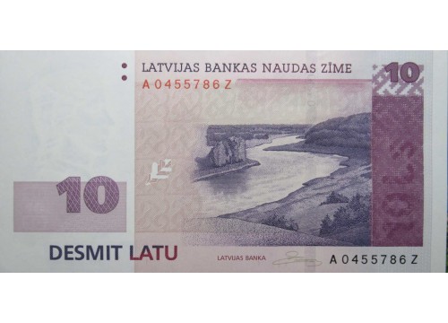 Банкнота Латвия 10 (десять) лат 2008 год. Серия AZ. Pick 54. UNC
