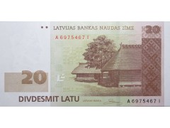 Банкнота Латвия 20 (двадцать) лат 2009 год. Pick 55b. UNC