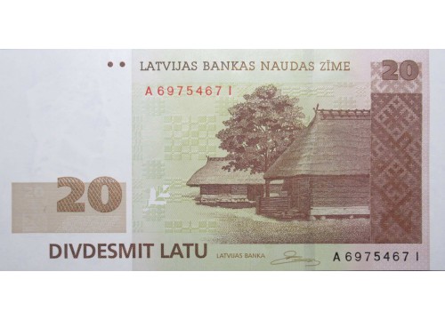 Банкнота Латвия 20 (двадцать) лат 2009 год. Pick 55b. UNC
