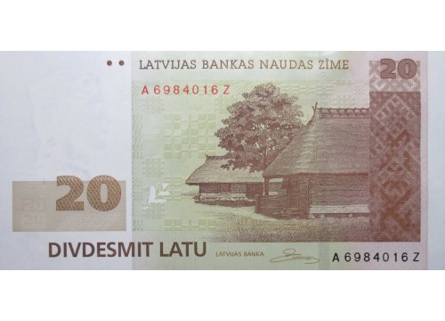 Банкнота Латвия 20 (двадцать) лат 2009 год. Серия AZ. Pick 55b. UNC