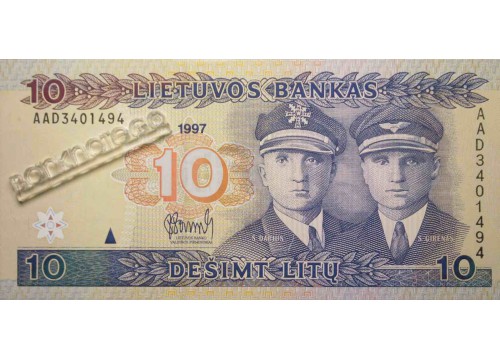 Банкнота Литва 10 (десять) лит 1997 год. Pick 59. UNC