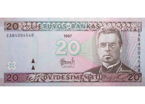Банкнота Литва 20 (двадцать) лит 1997 год. Pick 60. UNC