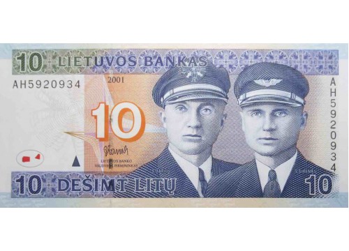 Банкнота Литва 10 (десять) лит 2001 год. Pick 65. UNC