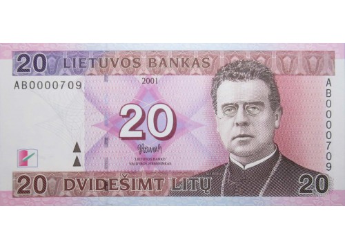 Банкнота Литва 20 (двадцать) лит 2001 год. Pick 66. UNC
