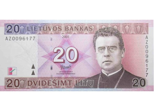 Банкнота Литва 20 (двадцать) лит 2001 год. Серия AZ. Pick 66R. UNC