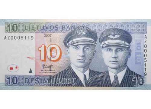 Банкнота Литва 10 (десять) лит 2007 год. Серия AZ. Pick 68R. UNC