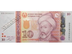 Банкнота Таджикистан 10 (десять) сомони 2018 год. Pick 24. UNC